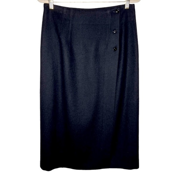 VTG Michele Black Wool Pencil Wrap Midi Length Skirt Size 13/14 14 Lined Career - Picture 1 of 15
